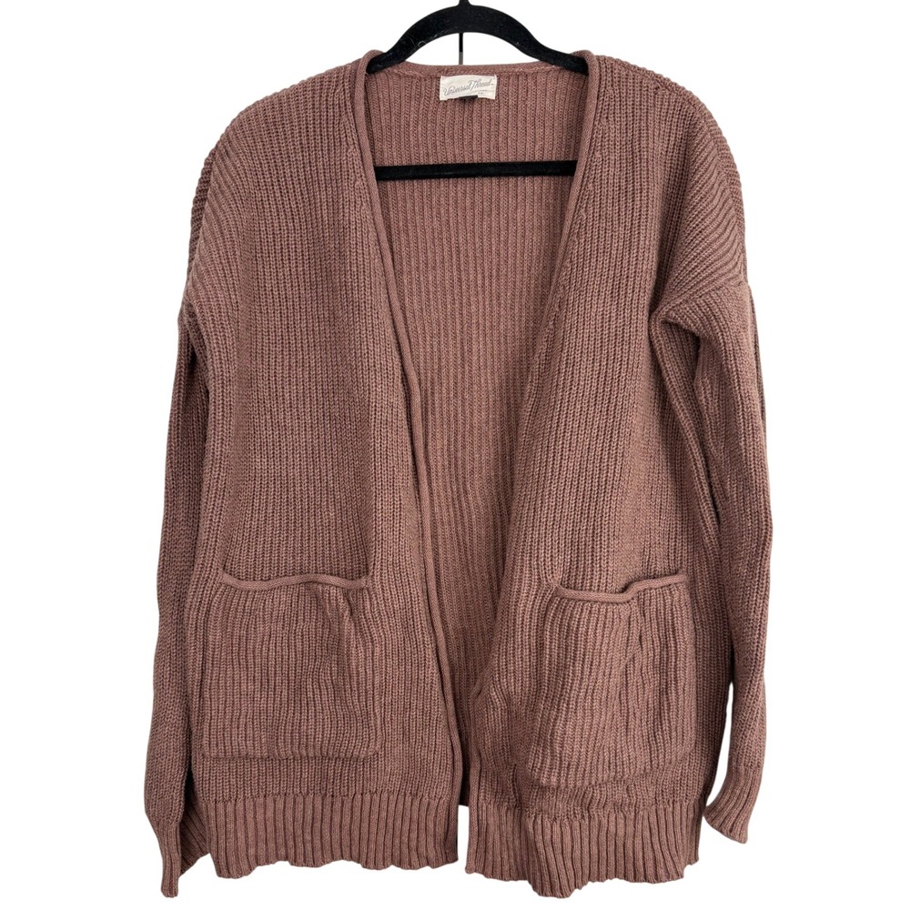 Universal Thread Mauve Brown Shaker Knit Cotton Cardigan Sweater Womens XS